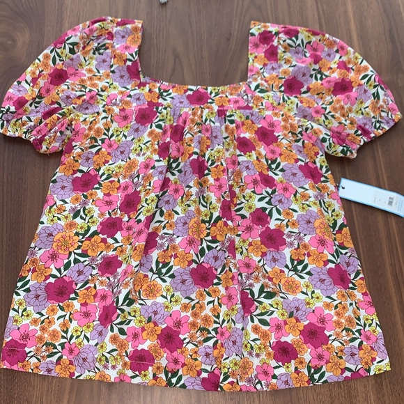 DRAPER JAMES RSVP FLORAL SQUARE NECK BABYDOLL TOP WITH PUFF SLEEVES - Picture 7 of 11